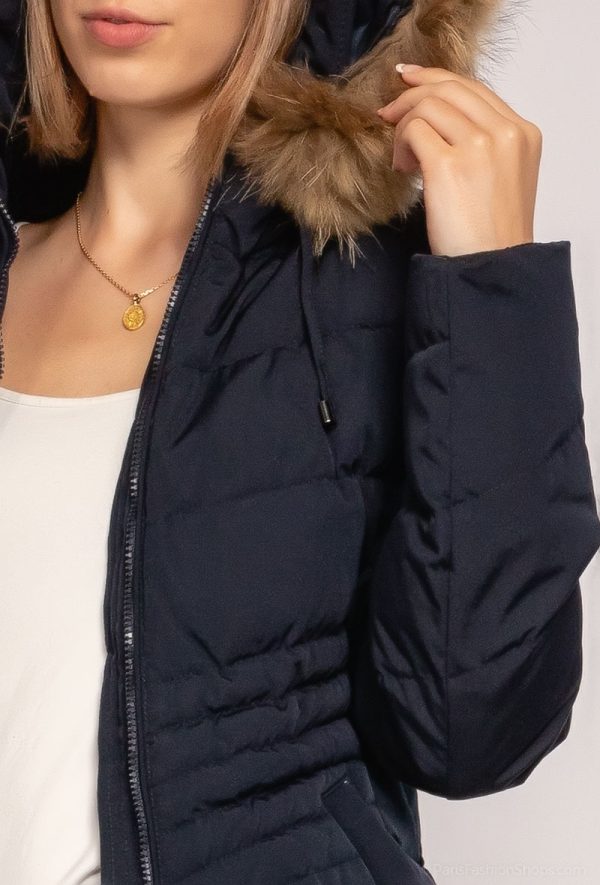 Dames navy blauwe winterjas met bontkraag -Jennifer bestellen - BK Leder
