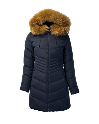 Dames navy blauwe winterjas met bontkraag -Milena - bestel bij BK Leder Dames navy blauwe winterjas met bontkraag -Milena