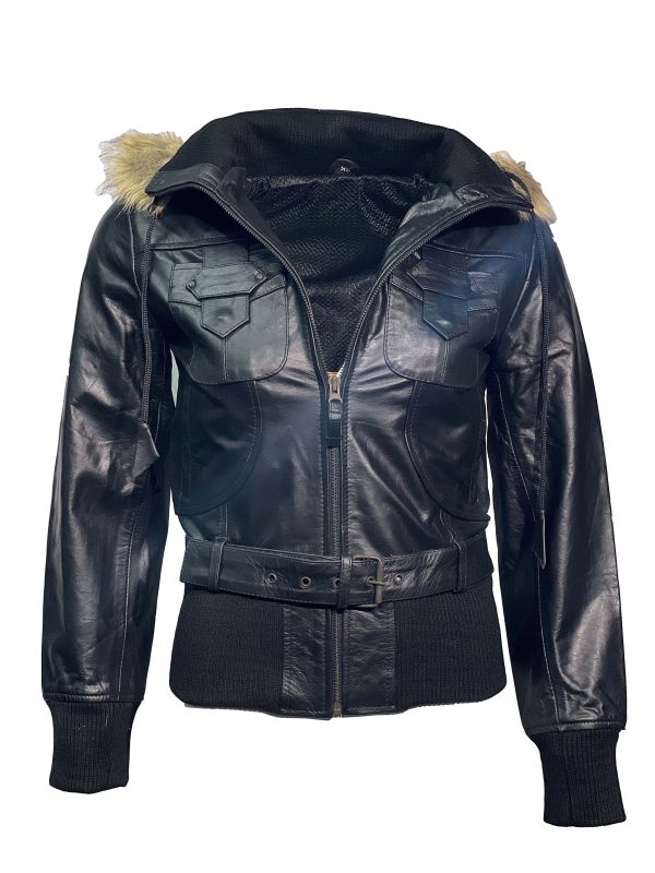 Leren zwart dames jas kort met afneembaar capuchon -tailor bestellen - BK Leder