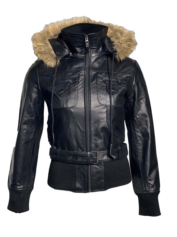 Leren zwart dames jas kort met afneembaar capuchon -tailor bestellen - BK Leder