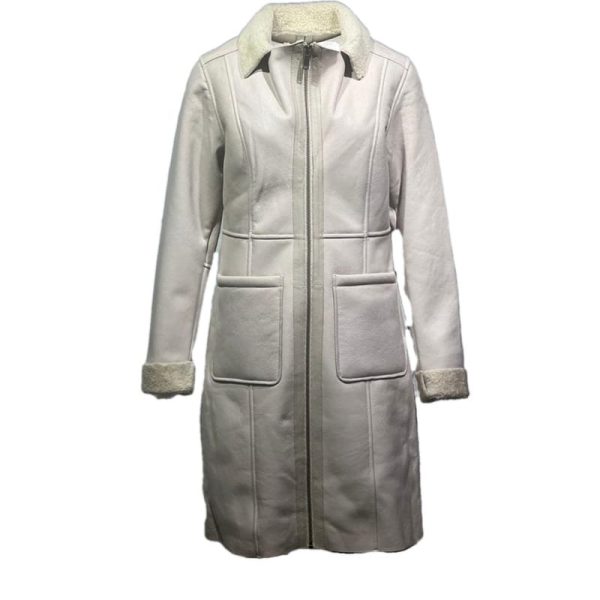 Lange wit leren Lammy coat -Belissy bestellen - BK Leder