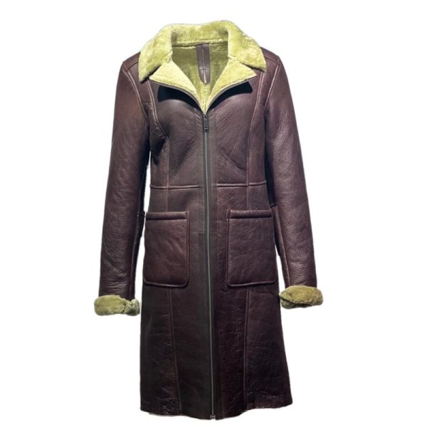 Lange Donkerbruin leren Lammy coat -Belissy bestellen - BK Leder