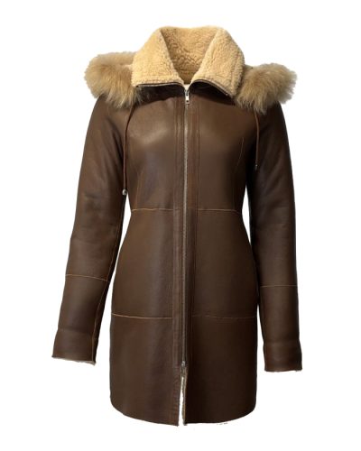 Dames cognac winter parka lammy met bontkraag -Noordpool - bestel bij BK Leder Dames cognac winter parka lammy met bontkraag -Noordpool
