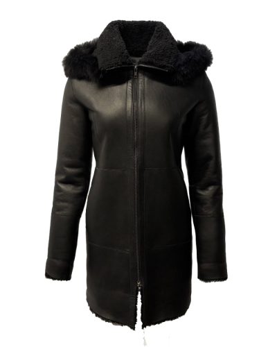 Dames zwart winter parka lammy met bontkraag -Noordpool - bestel bij BK Leder Dames zwart winter parka lammy met bontkraag -Noordpool