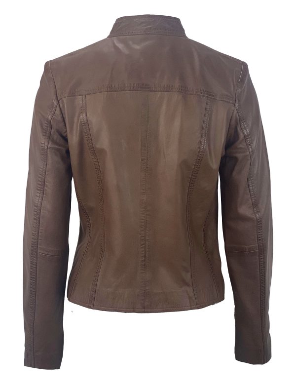 LEREN KORT COGNAC BIKER DAMES JAS – SALENA bestellen - BK Leder