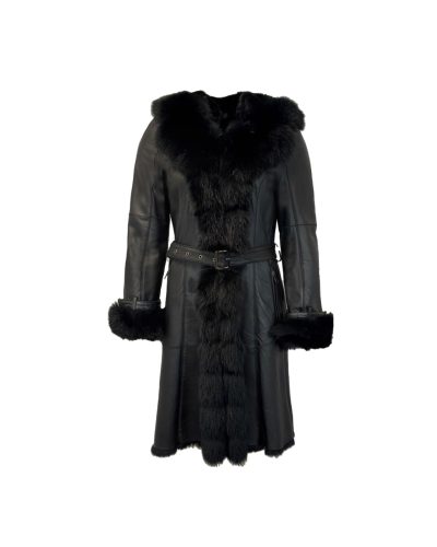 Zwart lange Dames Lammy Coat – Met 100% echt bont-Romina - bestel bij BK Leder Zwart lange Dames Lammy Coat - Met 100% echt bont-Romina