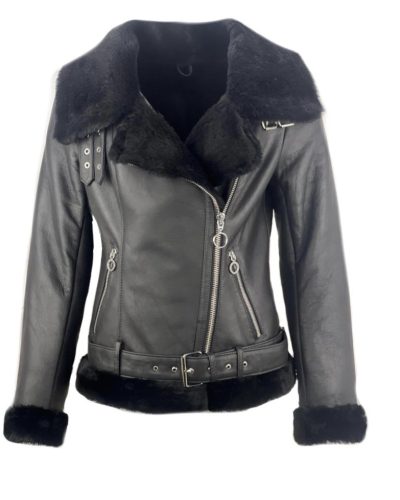 Dames Korte Zwarte Lammy Coat -Castelle bestellen - BK Leder