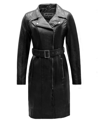 Lange leren dames jas met riem zwart-Lavish - bestel bij BK Leder Lange leren dames jas met riem zwart-Lavish