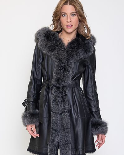 Zwart lange Dames Lammy Coat – Met 100% echt bont-Bonita bestellen - BK Leder