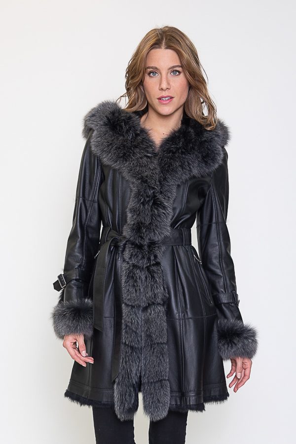 Zwart lange Dames Lammy Coat – Met 100% echt bont-Bonita bestellen - BK Leder