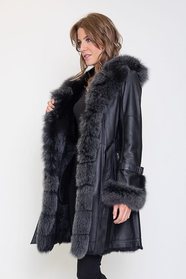 Zwart lange Dames Lammy Coat – Met 100% echt bont-Bonita bestellen - BK Leder