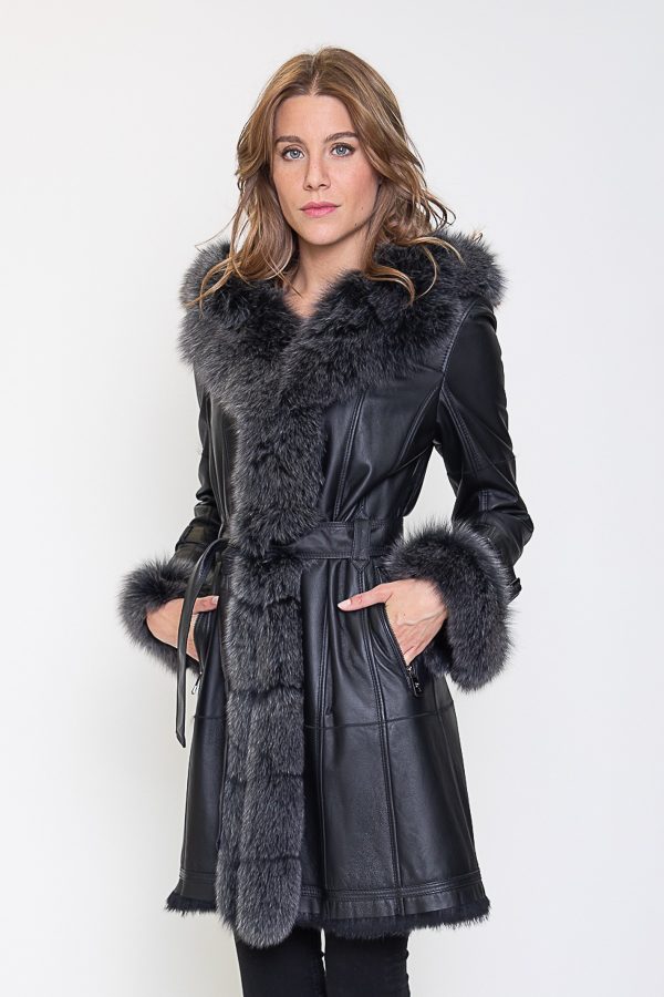 Zwart lange Dames Lammy Coat – Met 100% echt bont-Bonita bestellen - BK Leder