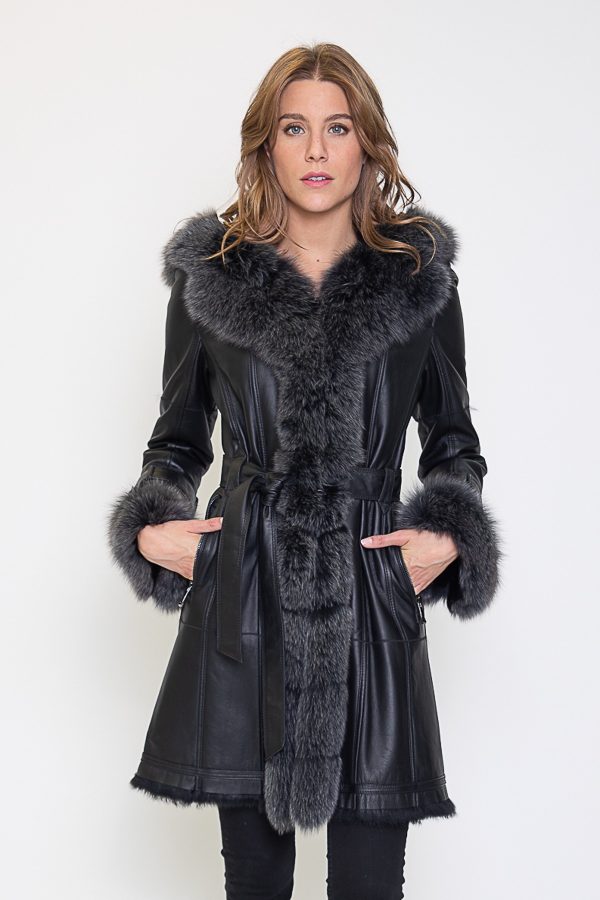 Zwart lange Dames Lammy Coat – Met 100% echt bont-Bonita bestellen - BK Leder