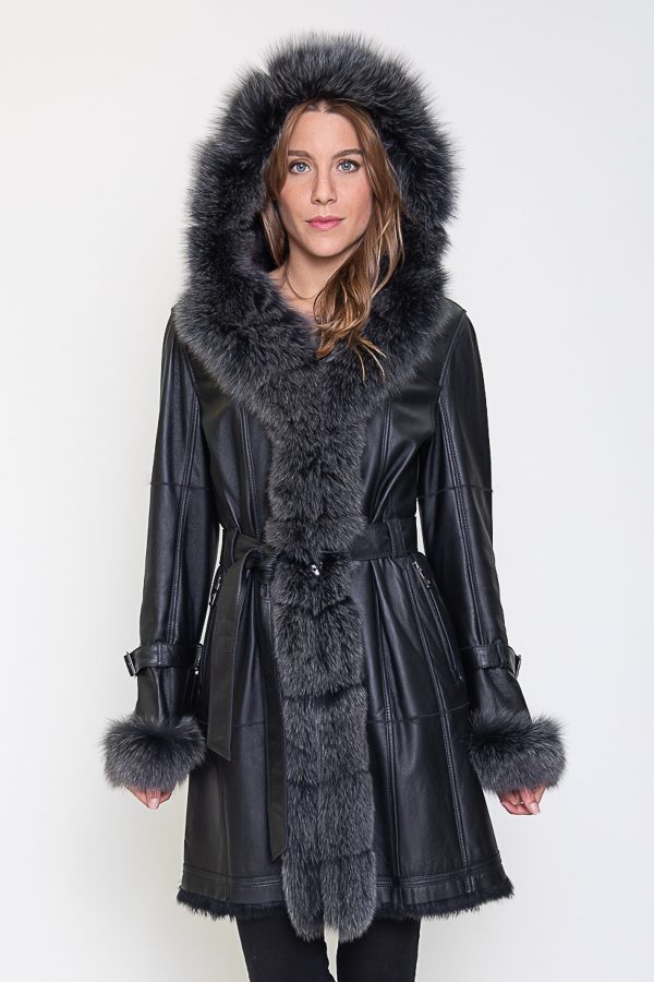 Zwart lange Dames Lammy Coat – Met 100% echt bont-Bonita bestellen - BK Leder