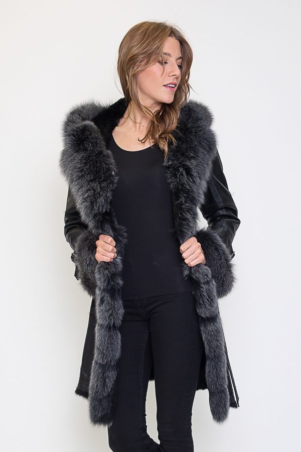 Zwart lange Dames Lammy Coat – Met 100% echt bont-Bonita bestellen - BK Leder