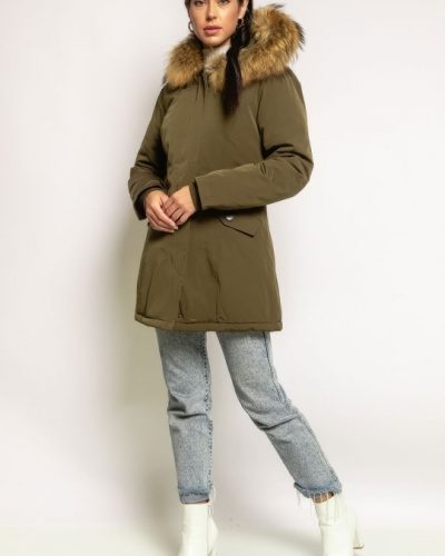 Dames groene winterjas met echte bontkraag -Canada