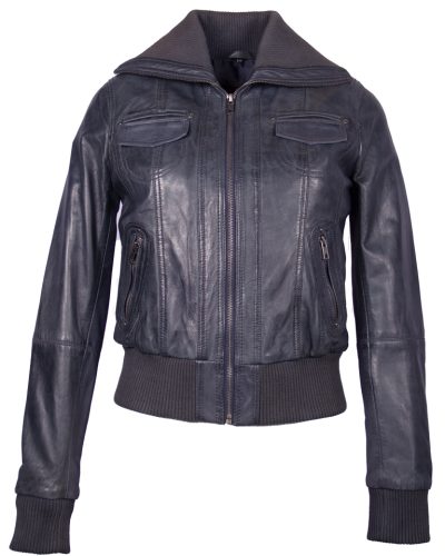 Leren bomber dames jas blauw bomberdina