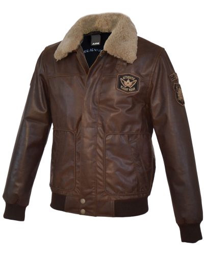 Bruine Leren heren Piloten jack – Pierlo- 100% echt leer - bestel bij BK Leder Bruine Leren heren Piloten jack - AIM Buf Pluto - 100% echt leer