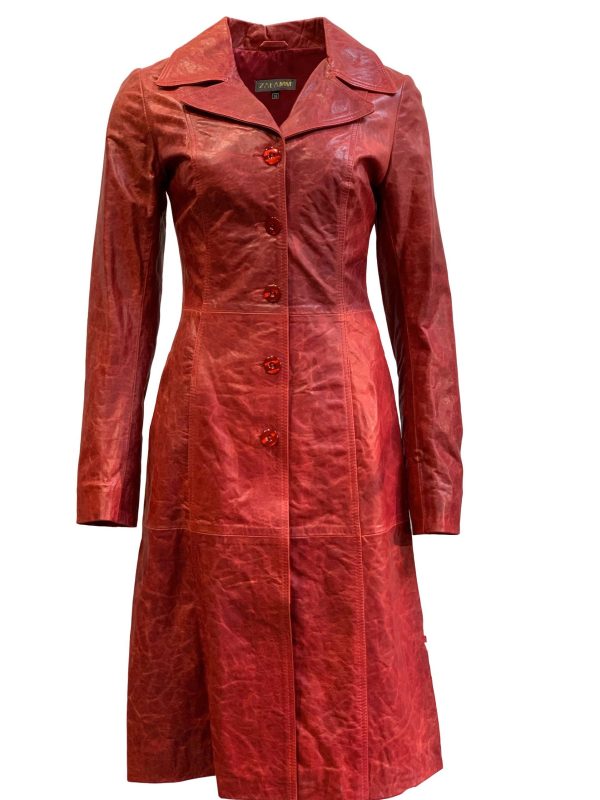 Lange leren dames Rood 100% leder-camela.
