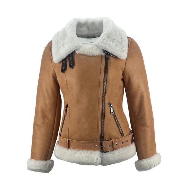 Dames Korte Cognac Lammy Coat -Castelle bestellen - BK Leder