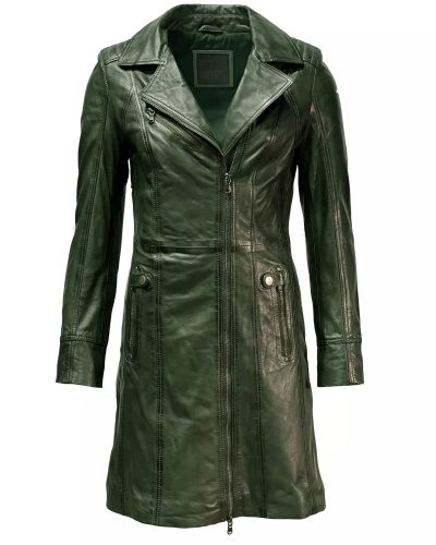 100 Leren damesjas parka groen -Stratto