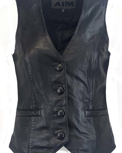 Leren dames gilet zwart-Gileta