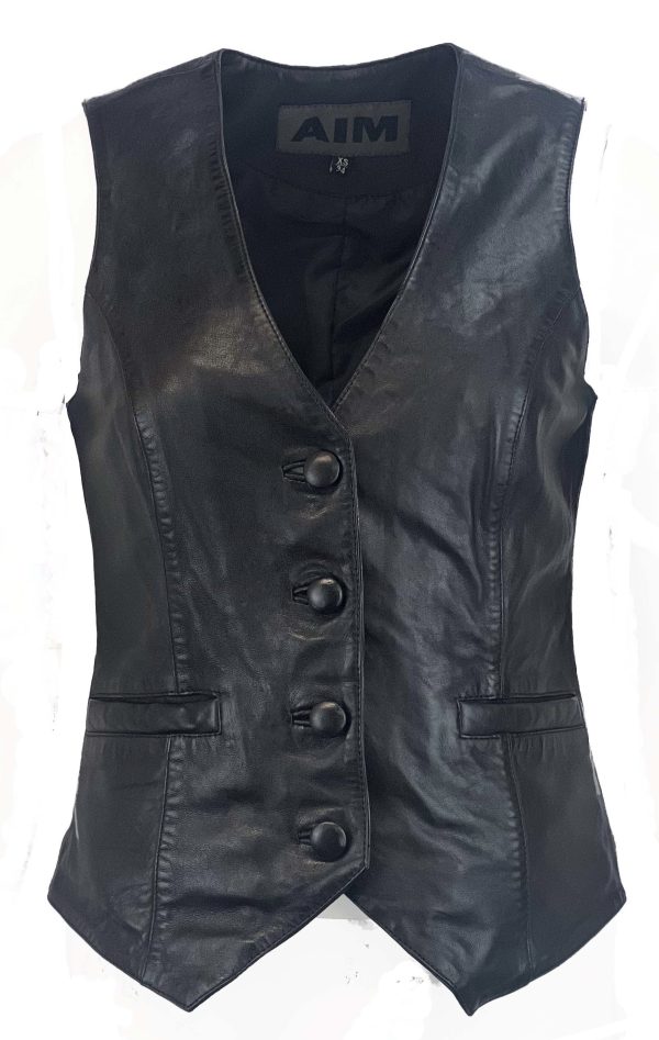 Leren dames gilet zwart-Gileta