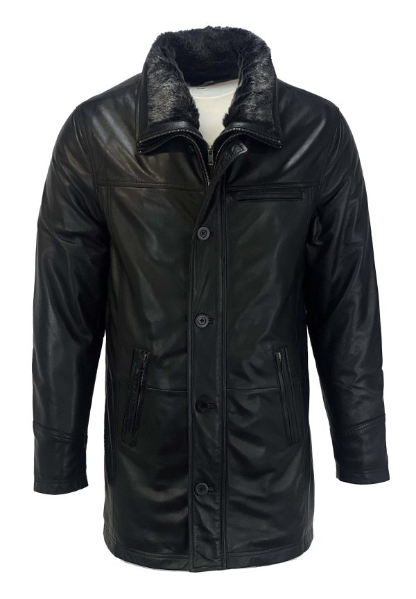 Leren heren parka zwart -kostuum - Afbeelding 2