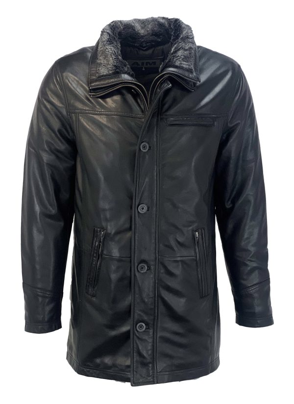 Leren heren parka zwart -kostuum - Afbeelding 4