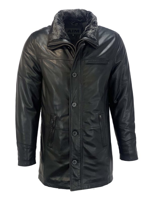 Leren heren parka zwart -kostuum