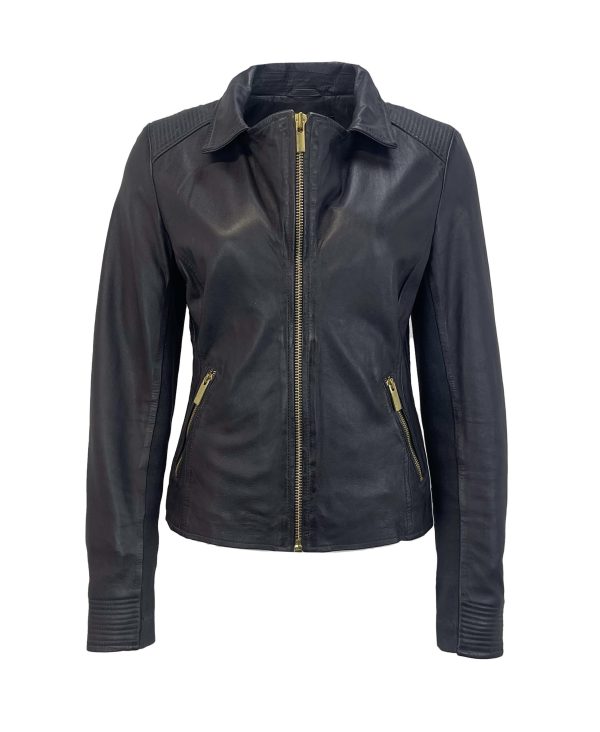 Leren jas dames biker-havana - Afbeelding 4