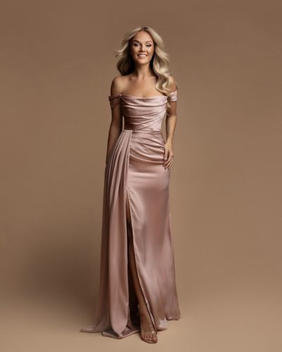 Roze Off-Shoulder Galajurk Met Split - Bellissa
