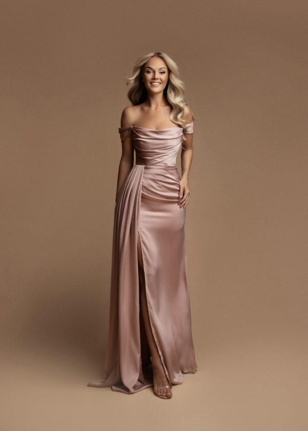 Roze Off-Shoulder Galajurk Met Split - Bellissa