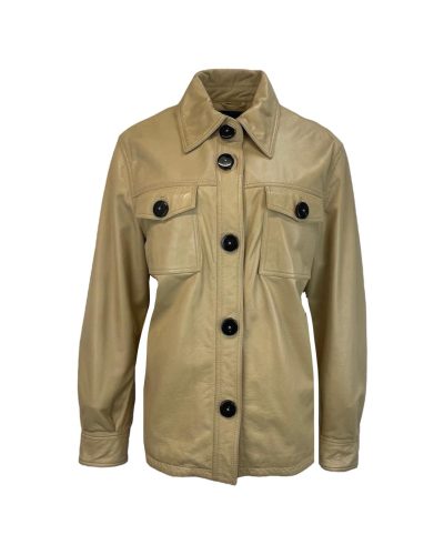 Dames Beige Echte Leren Blouse Met Zwarte Knopen – Raissa - bestel bij BK Leder Dames Beige Echte Leren Blouse Met Zwarte Knopen - Raissa