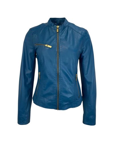 Dames Korte Blauwe Echte Leren Jas - Tiana