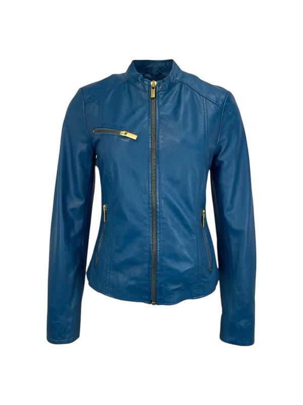 Dames Korte Blauwe Echte Leren Jas - Tiana