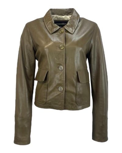 Dames Korte Khaki Echte Leren Jas - Arwa