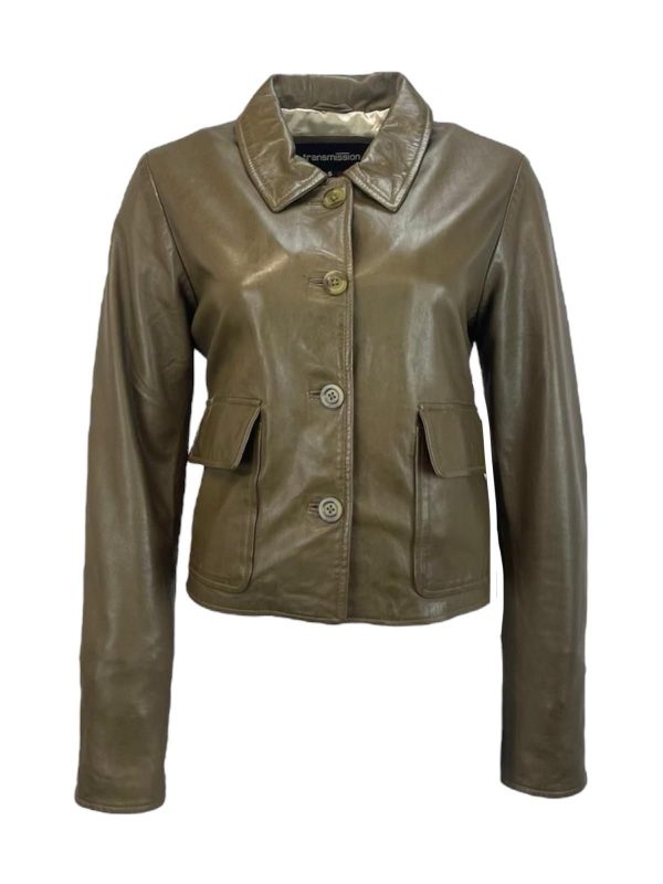 Dames Korte Khaki Echte Leren Jas - Arwa