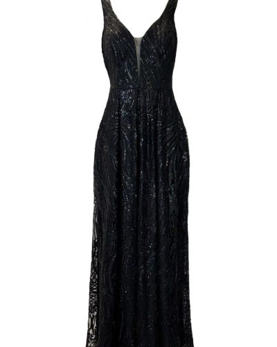 Zwarte glitter galajurk met A-lijn pasvorm – Leilana - bestel bij BK Leder Zwarte glitter galajurk met A-lijn pasvorm - Leilana