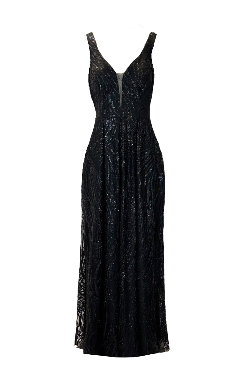 Zwarte glitter galajurk met A-lijn pasvorm – Leilana - bestel bij BK Leder Zwarte glitter galajurk met A-lijn pasvorm - Leilana