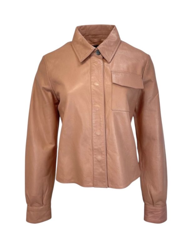 Dames Korte Roze Leren Blouse - Koko