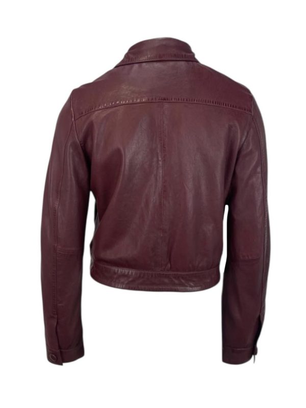 Dames Korte Bordeaux Echte Leren Jas - Sierra - Afbeelding 3