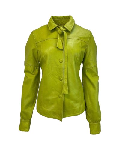 Dames Korte Groene Leren Blouse - Tatum