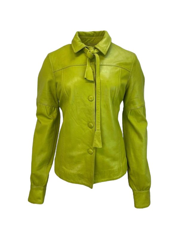 Dames Korte Groene Leren Blouse - Tatum