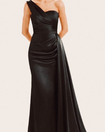 Zwarte one-shoulder galajurk met sleep -Avena - bestel bij BK Leder Zwarte one-shoulder galajurk met sleep -Avena