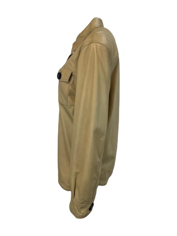 Dames Beige Echte Leren Blouse Met Zwarte Knopen - Raissa - Afbeelding 2