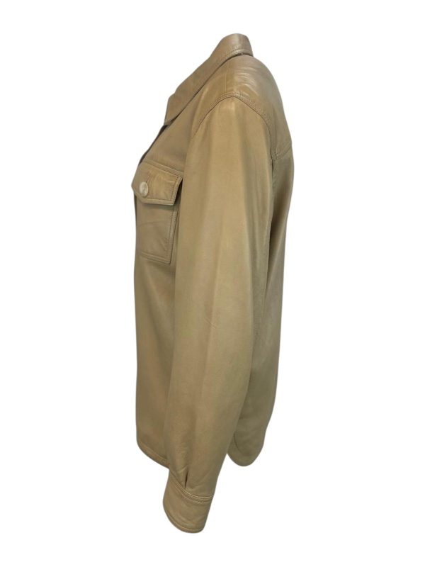 Dames Beige Echte Leren Blouse Met Crème Knopen - Raissa - Afbeelding 2