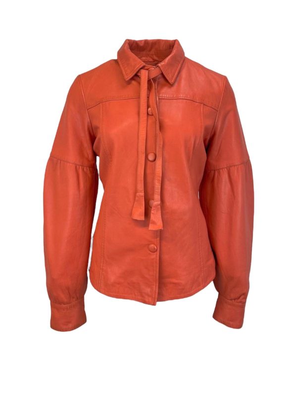 Dames Oranje Leren Blouse - Tatum