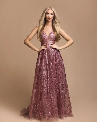 Roze Glitter Galajurk met A-lijn pasvorm  - Leilana