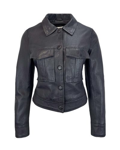 Dames korte echte zwarte leren jas – Quinn - bestel bij BK Leder Dames korte echte zwarte leren jas - Quinn